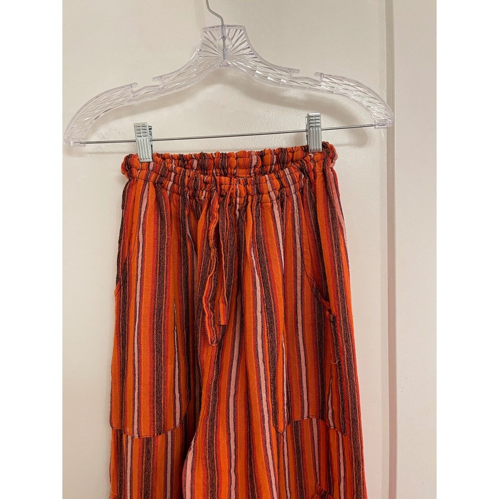 Boho Striped Orange‎ Hippie Pants Joggers Cargo Indie Streetwear Granola